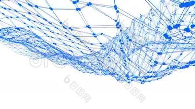 抽象干净的蓝色挥动三维网格或网格作为卡通背景。 蓝色几何振动环境或脉动数学